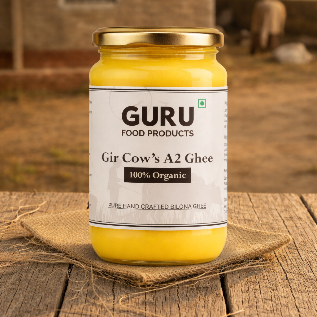 GURU A2 Gir Cow Ghee ( 1 Kg ) | Traditional Bilowna Method | Grassfed, Pure and Healthy Gir Cow Ghee