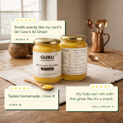 GURU A2 Gir Cow Ghee ( 500 ml ) | Traditional Bilowna Method | Grassfed, Pure and Healthy Gir Cow Ghee